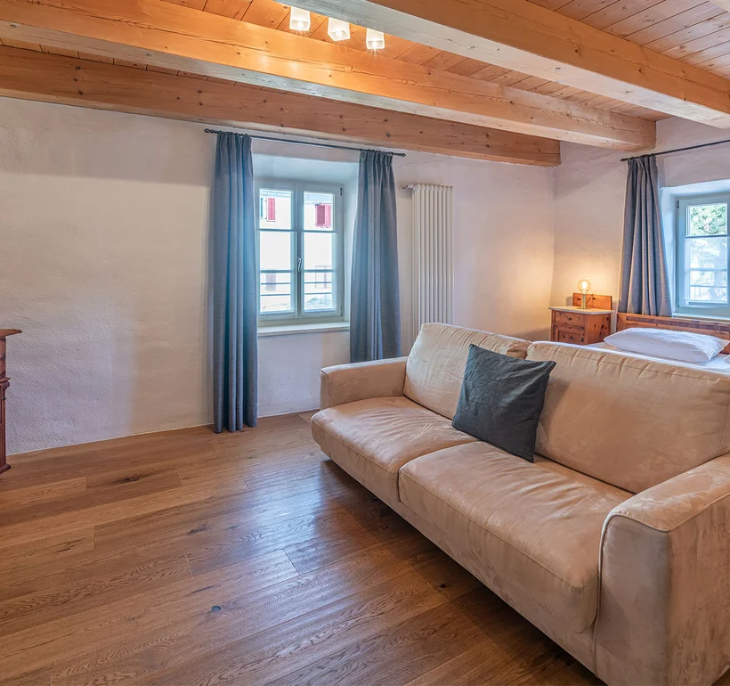 Appartement XI Ceres im Ansitz Romani: Wohnbereich mit Sofa – Appartement in Tramin